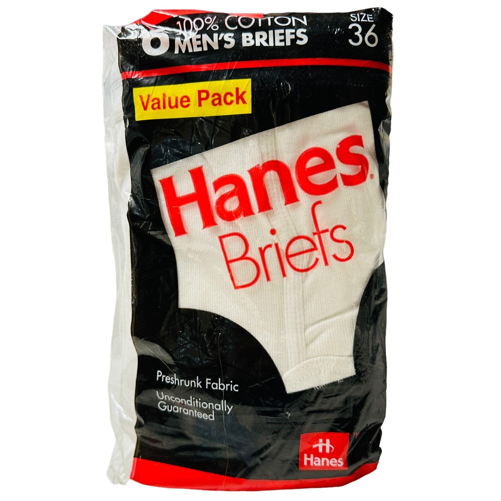 Vintage Hanes Briefs 6 Pack Size 36 1992 White 100% Cotton NEW NOS
